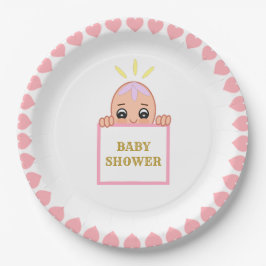 Cute Roze Harten Baby Shower Papieren Bordje