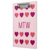 Cute Roze Harten Initialen Monogram Klembord (Links)