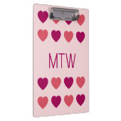 Cute Roze Harten Initialen Monogram Klembord (Rechts)