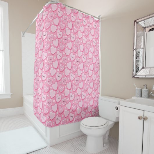 Cute Roze Harten Meisjes Badkamer Douchegordijn (In situ)