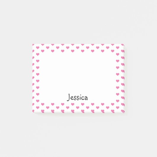 Cute roze harten op White Girly Name Post the Note (Voorkant)
