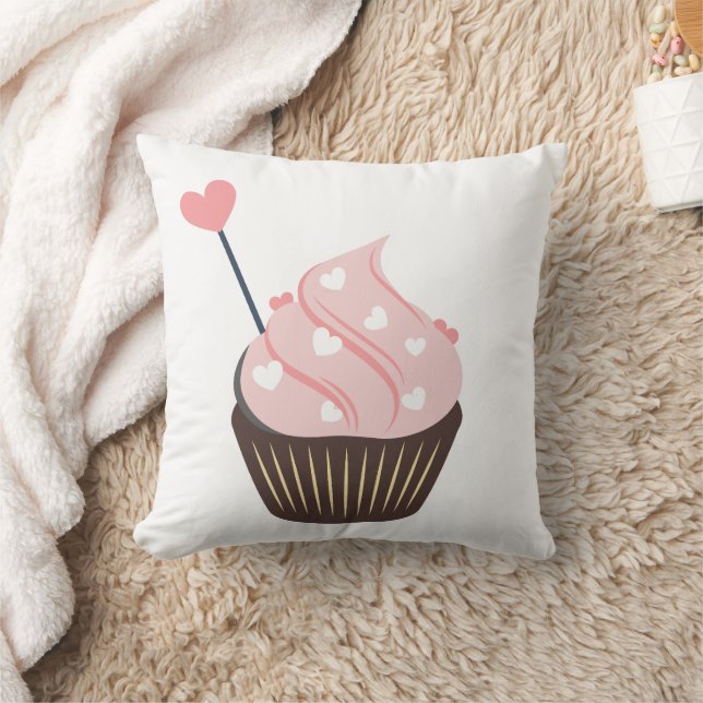 Cute Roze Harten Valentijns Cupcake Kussen (Deken)