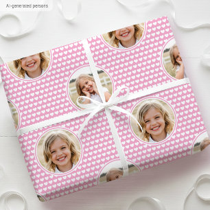 Cute Roze Hartjes Kinderverjaardag Foto Cadeaupapier