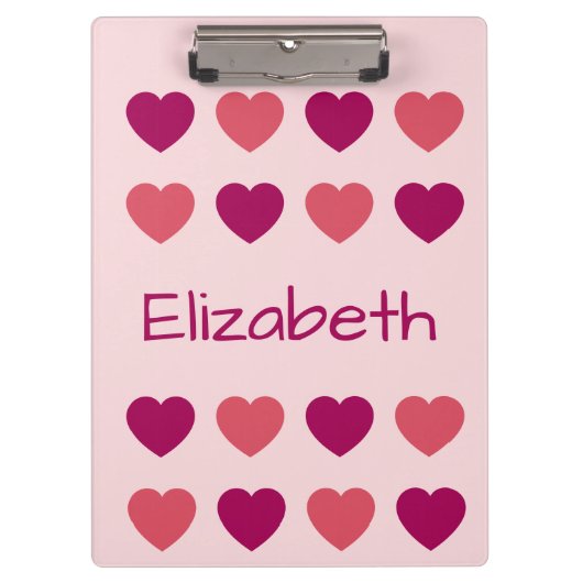 Cute Roze Hartjes Patroon Naam Klembord (Voorkant)