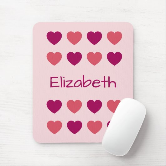 Cute Roze Hartjes Patroon Naam Muismat (Met muis)