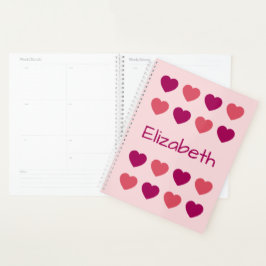 Cute Roze Hartjes Patroon Naam Planner