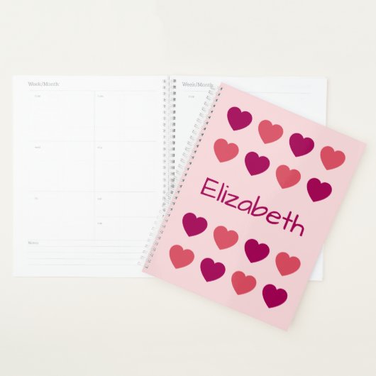 Cute Roze Hartjes Patroon Naam Planner (Display)