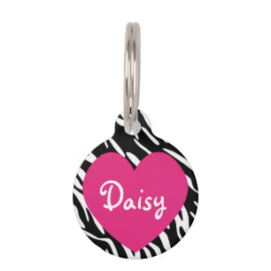 Cute roze hartZebra Afdrukken Aangepaste plaattag Huisdierpenning