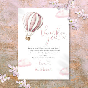 Cute Roze Heet Luchtballon Baby Shower Bedankkaart
