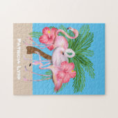 Cute roze het omvergooien van Flamingo voegt naamb Legpuzzel (Horizontaal)