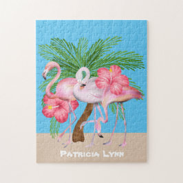 Cute roze het omvergooien van Flamingo voegt naamb Legpuzzel