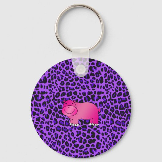 Cute roze hippo paars leopard sleutelhanger (Voorkant)