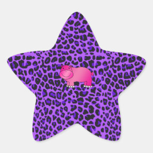 Cute roze hippo paars leopard ster sticker