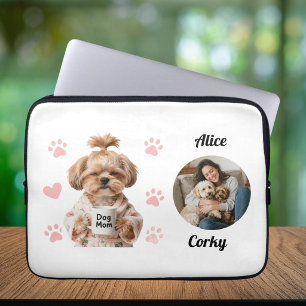 Cute Roze Hond Moeder Foto Naam Laptop Sleeve