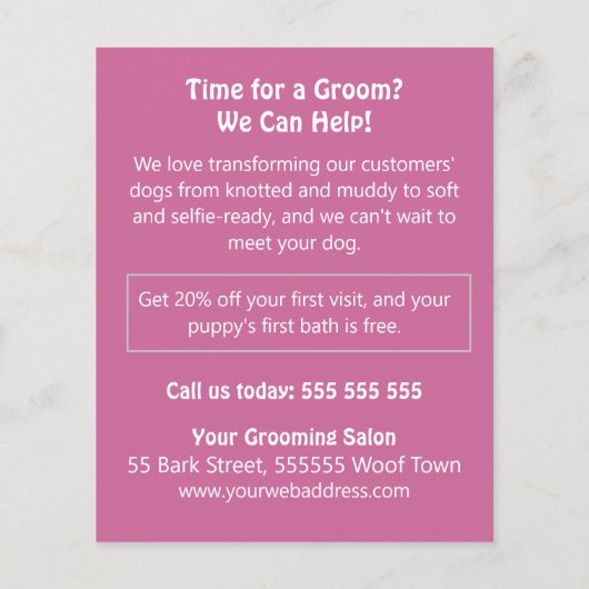 Cute Roze Hond Trim Spa Menu (Achterkant)