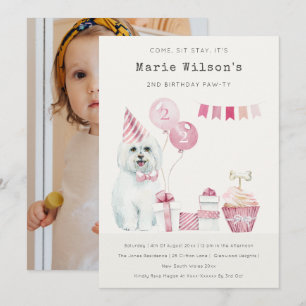 Cute Roze Hond Verjaardagsfeest Uitnodiging voor e