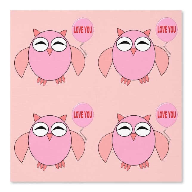 Cute Roze Ik Hou van Jou Uil Patroon Behang (Voorkant)