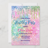 Cute roze iridescent unicorn faux glitter monogram kaart (Voorkant)