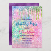 Cute roze iridescent unicorn faux glitter monogram kaart (Voorkant / Achterkant)