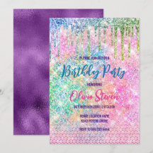 Cute roze iridescent unicorn faux glitter monogram
