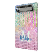 Cute roze iridescent unicorn faux glitter monogram mini klembord (Angled2)