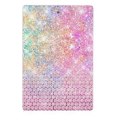 Cute roze iridescent unicorn faux glitter monogram mini klembord (Achterkant)
