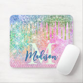 Cute roze iridescent unicorn faux glitter monogram muismat (Met muis)