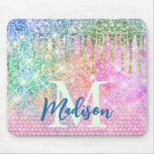 Cute roze iridescent unicorn faux glitter monogram muismat (Voorkant)