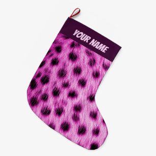 Cute Roze Jachtluipaard Bont Look Voeg Je Naam Toe Grote Kerstsok