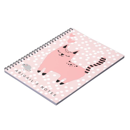 Cute roze kat en pokadots - Kinder Notitieboek (Linkerzijde)