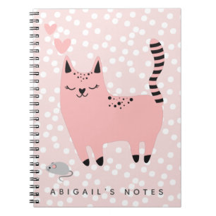 Cute roze kat en pokadots - Kinder Notitieboek
