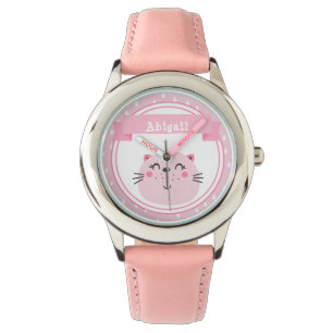 Cute roze kat - Gepersonaliseerde Kinderen Horloge