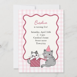 Cute Roze Kat Kinderverjaardagsfeestje Kaart