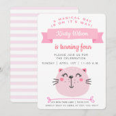 Cute roze kat & roze stripes - Kinderen van zaterd Kaart (Voorkant / Achterkant)