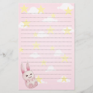 Cute roze Kawaii Bunny konijn van sterren Briefpapier
