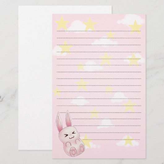 Cute roze Kawaii Bunny konijn van sterren Briefpapier (Voorkant / Achterkant)
