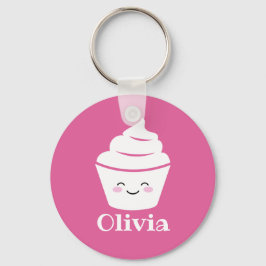 Cute roze kawaii cupcake sleutelhanger met kinder