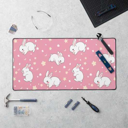 Cute Roze Kawaii Konijn Doodle Bureaumat (Werkstation)