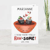 Cute Roze Kawaii Sushi Verliefd Valentijnsdag Kaart (Voorkant)