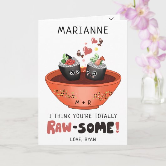 Cute Roze Kawaii Sushi Verliefd Valentijnsdag Kaart (Orchidee)