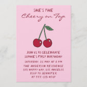 Cute Roze Kers op de Eerste Verjaardag Kaart (Voorkant)
