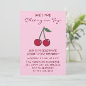 Cute Roze Kers op de Eerste Verjaardag Kaart (Staand voorkant)