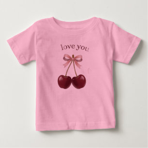 Cute Roze Kersen Love You T-shirt – Zoete Strik & 