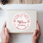Cute roze kerst doodle aangepaste familienaam ronde sticker