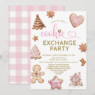 Cute Roze Kerst Koekjes Uitwisselingsfeestje  Kaart