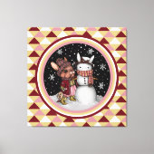 Cute Roze Kerst Sneeuw Konijn Illustratie Canvas Afdruk (Voorkant)