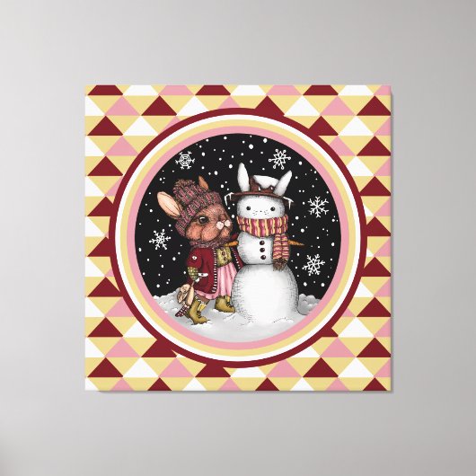 Cute Roze Kerst Sneeuw Konijn Illustratie Canvas Afdruk (Voorkant)