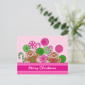 Cute roze kerstdrenbreads feestdagenkaart (Staand voorkant)