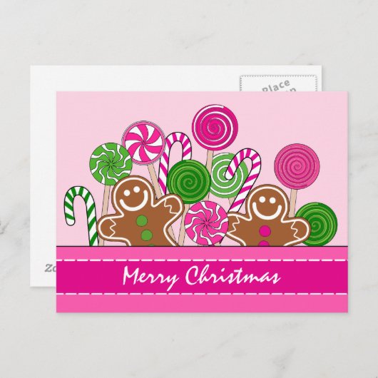 Cute roze kerstdrenbreads feestdagenkaart (Voorkant / Achterkant)