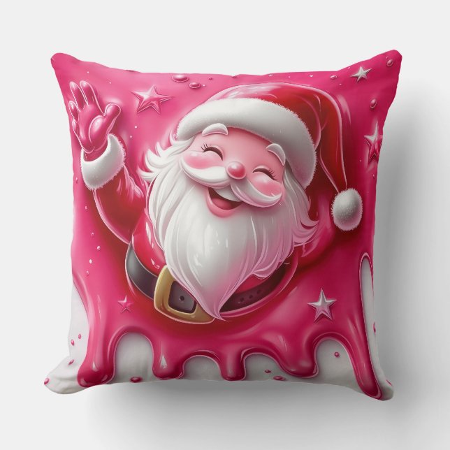Cute Roze Kerstman Worp Kussen | Kerst Kussen (Voorkant)